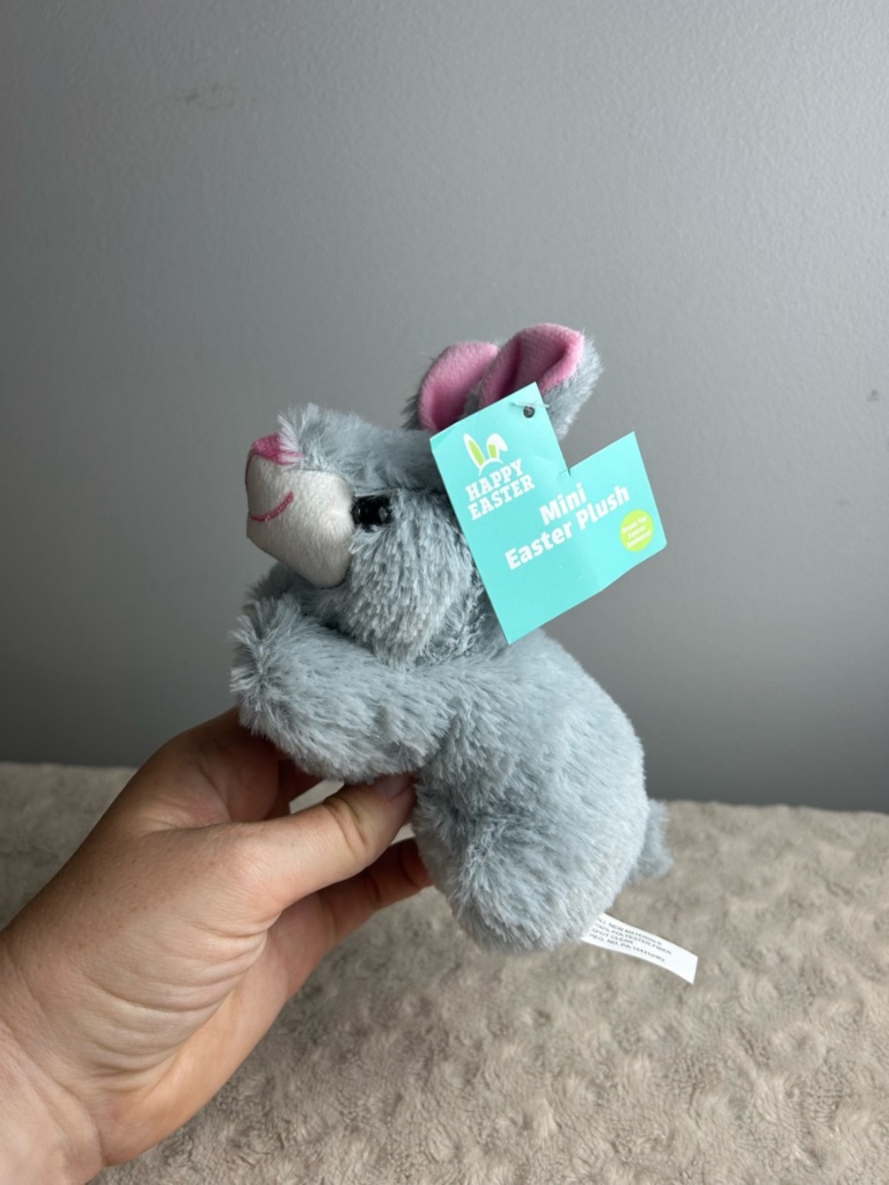 Tom's Toy International Gray White Bunny Rabbit Plush Stuffed Animal Pink Nose